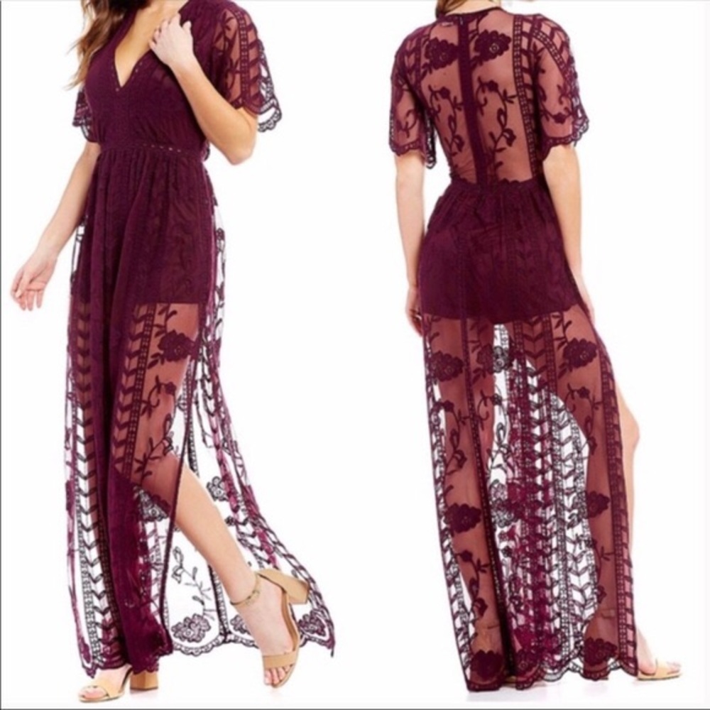 Gianni Bini Plum Lace Maxi Dress/Romper